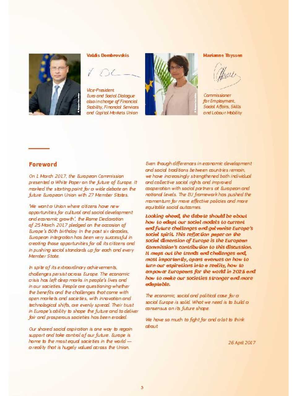 Reflection Paper on the Social Dimension of Europe