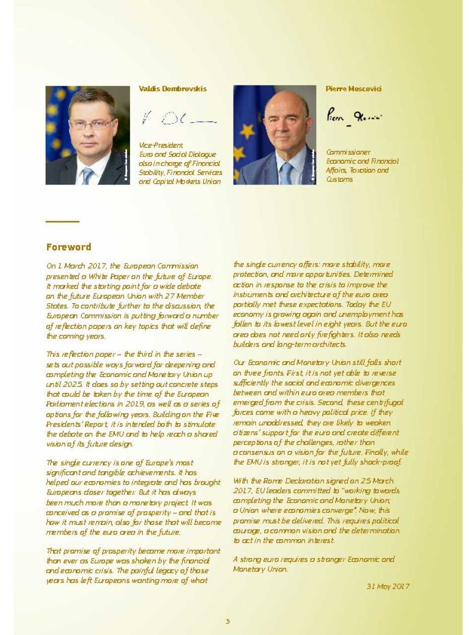 Reflection Paper on the Deepening of the Economic and Monetary Union