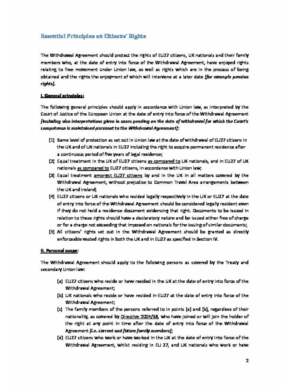 Position Paper on Essential Principles on Citizens' Rights