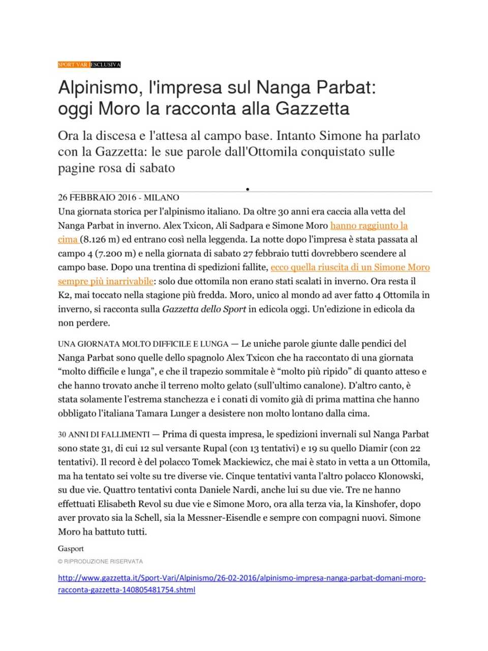 Alpinismo, l'impresa sul Nanga Parbat: oggi Moro la racconta alla Gazzetta