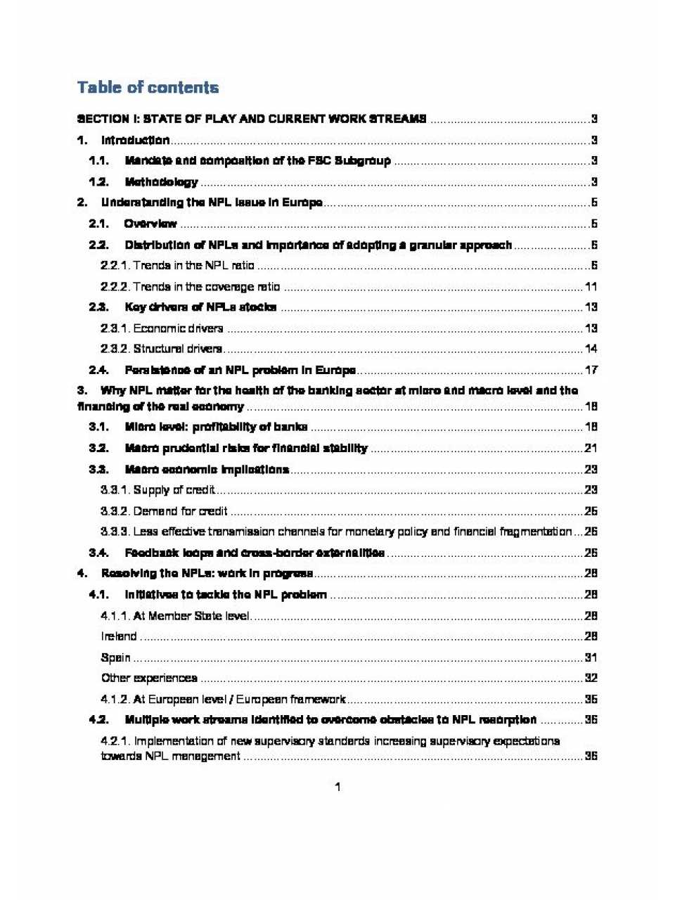 Report of the FSC Subgroup on Non-Performing Loans