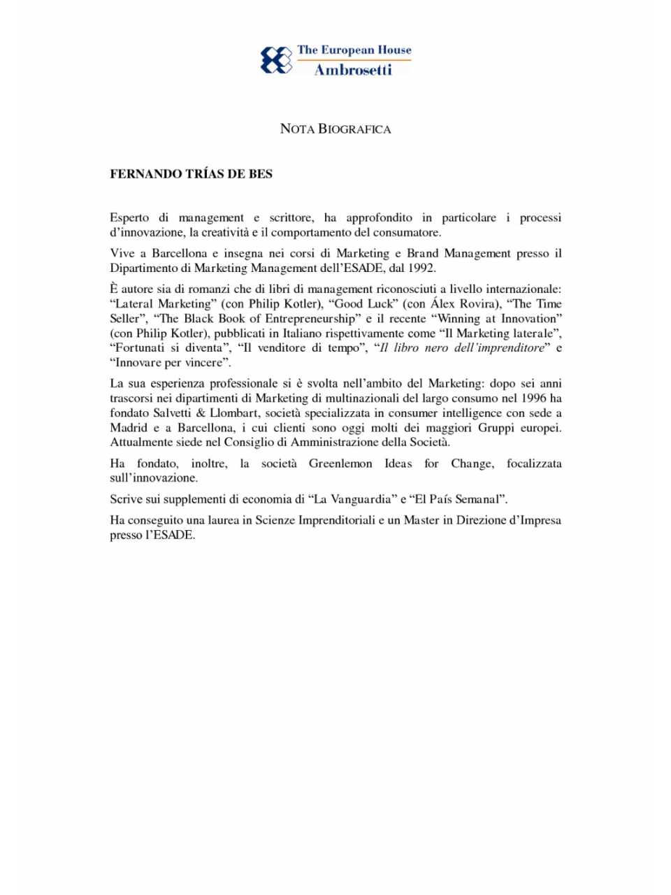 Nota biografica - Fernando Trias De Bes