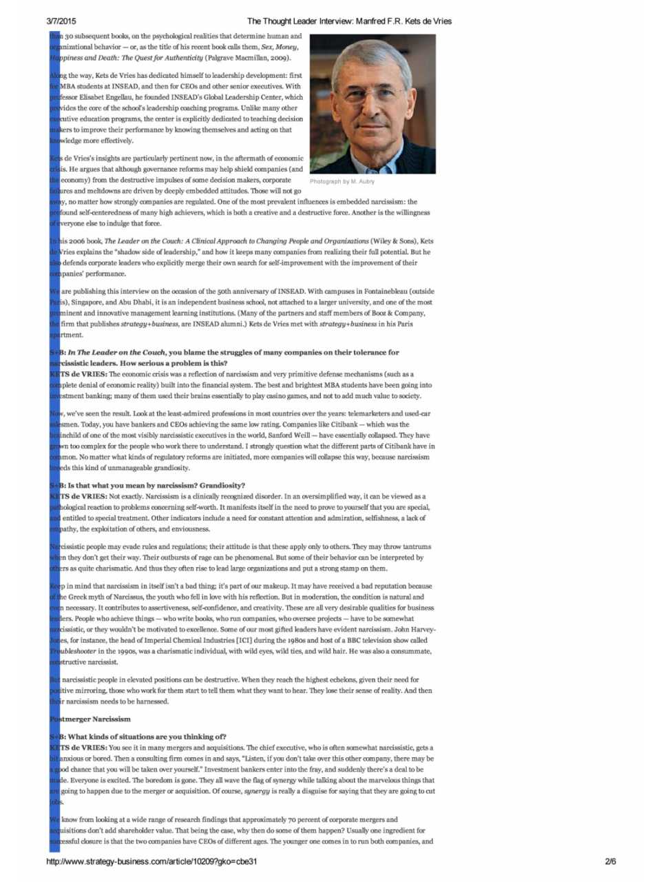 The thought leader interview: Manfred F. R. Kets De Vries