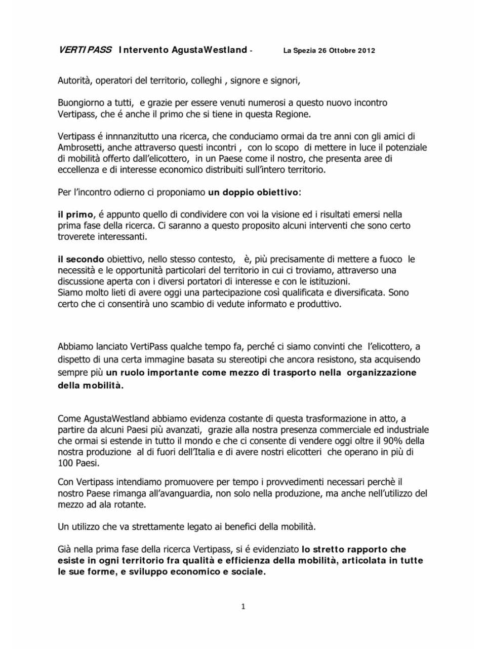 Lo sviluppo del trasporto aereo a decollo verticale nel sistema di mobilità del Paese