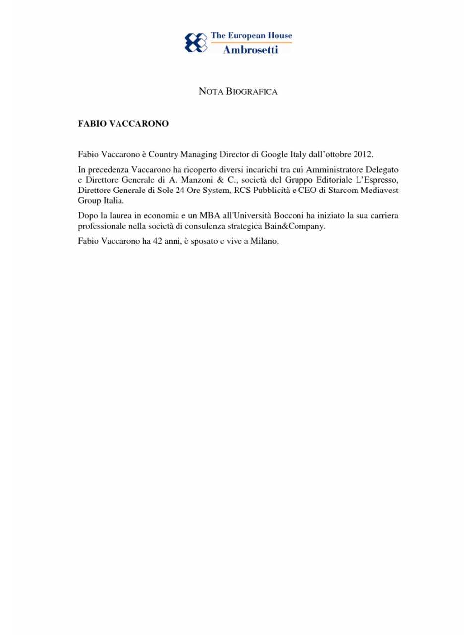 Nota biografica - Fabio Vaccarono