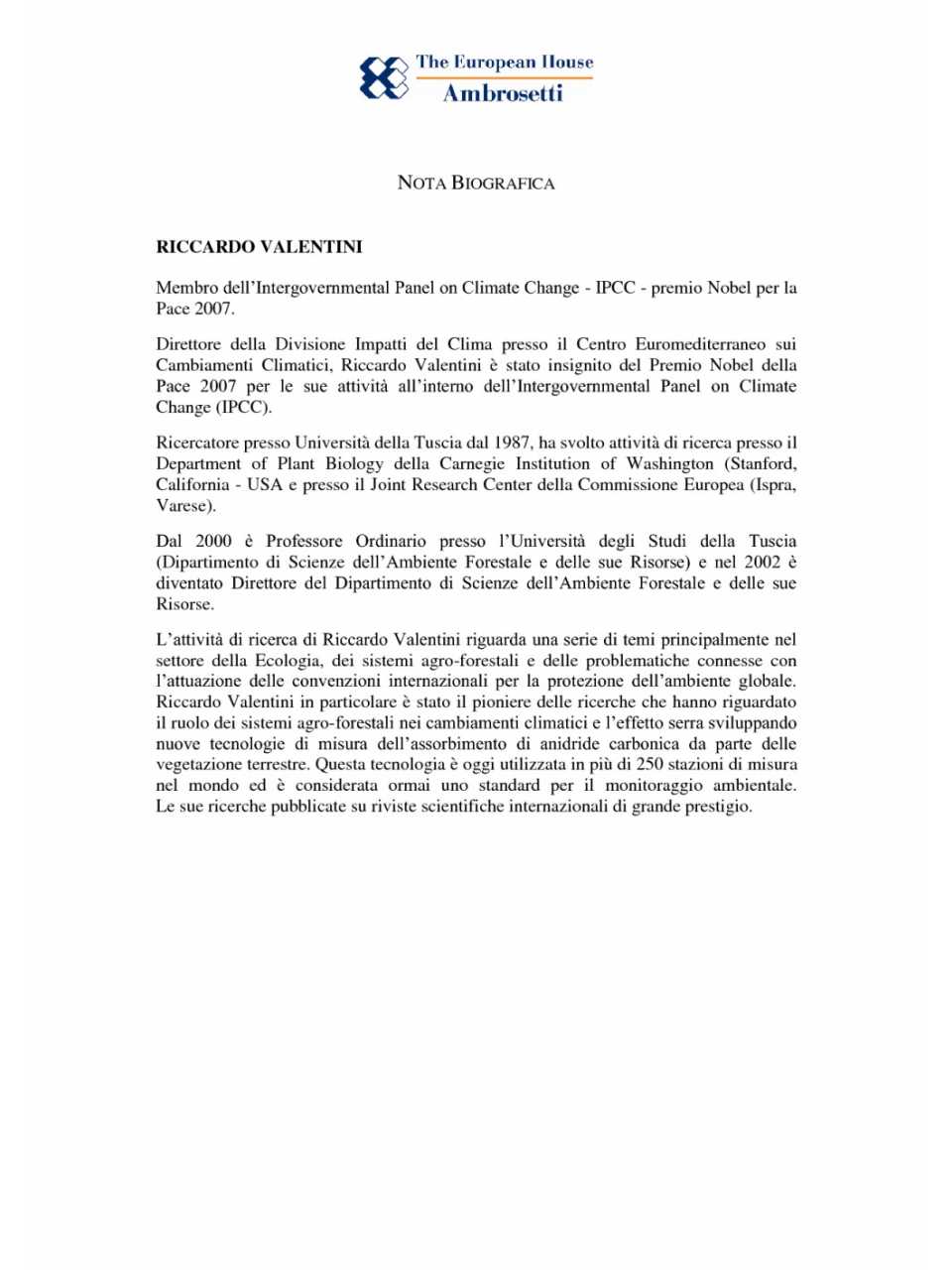 Nota biografica - Riccardo Valentini