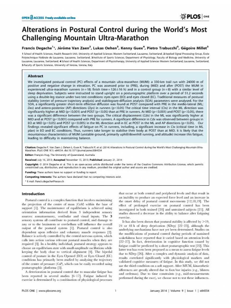 Alterations in postural control during the world’s most challenging mountain ultra-marathon