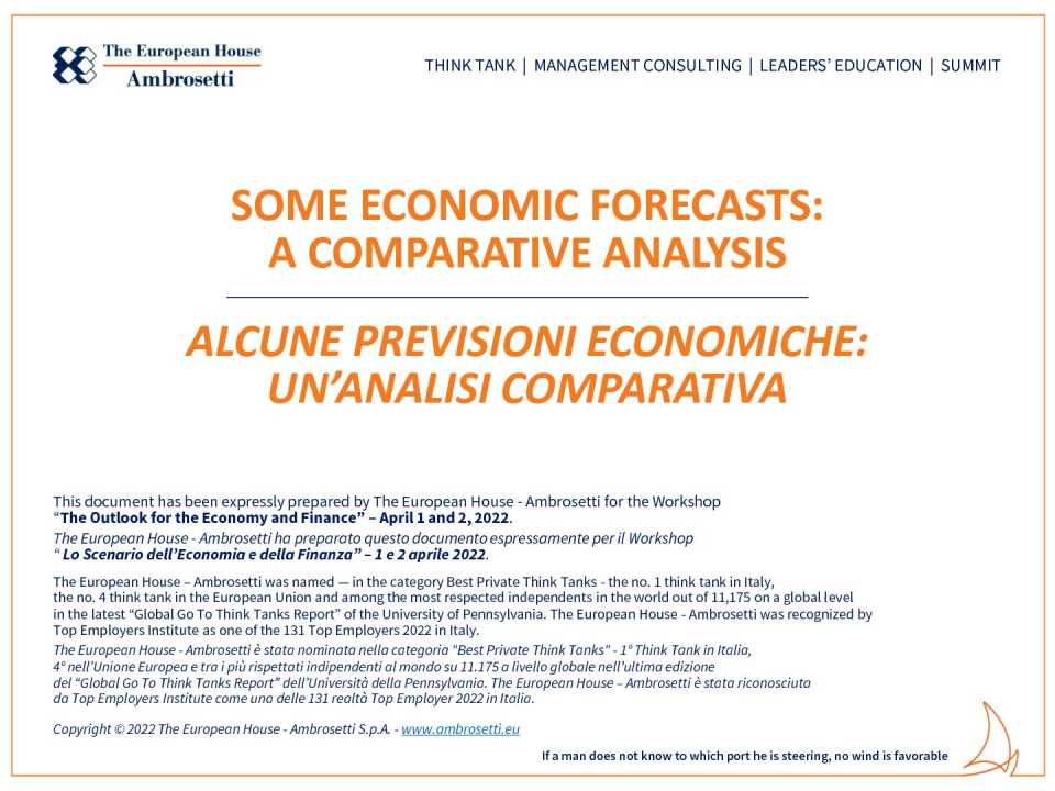 AGGIORNAMENTO PERMANENTEIN PRESENZA E VIA WEB
Anteprima del Workshop
Lo scenario dell’economia e della finanza