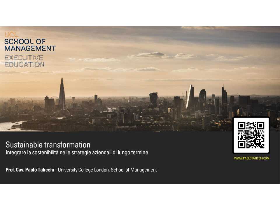 Sustainable transformation. Integrare la sostenibilità nelle strategie aziendali di lungo termine