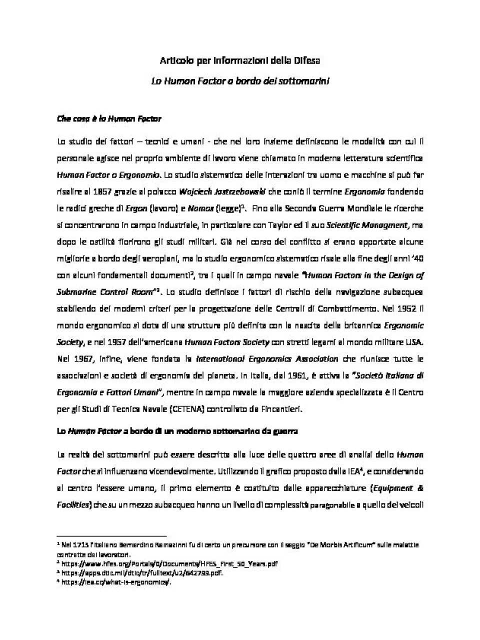 Lo human factor a bordo dei sottomarini