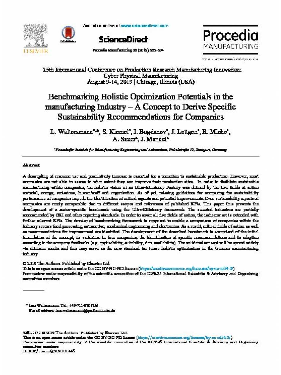 Benchmarking holistic optimization potentials in the manufacturing industry a concept to derive specific sustainability recommendations for companies