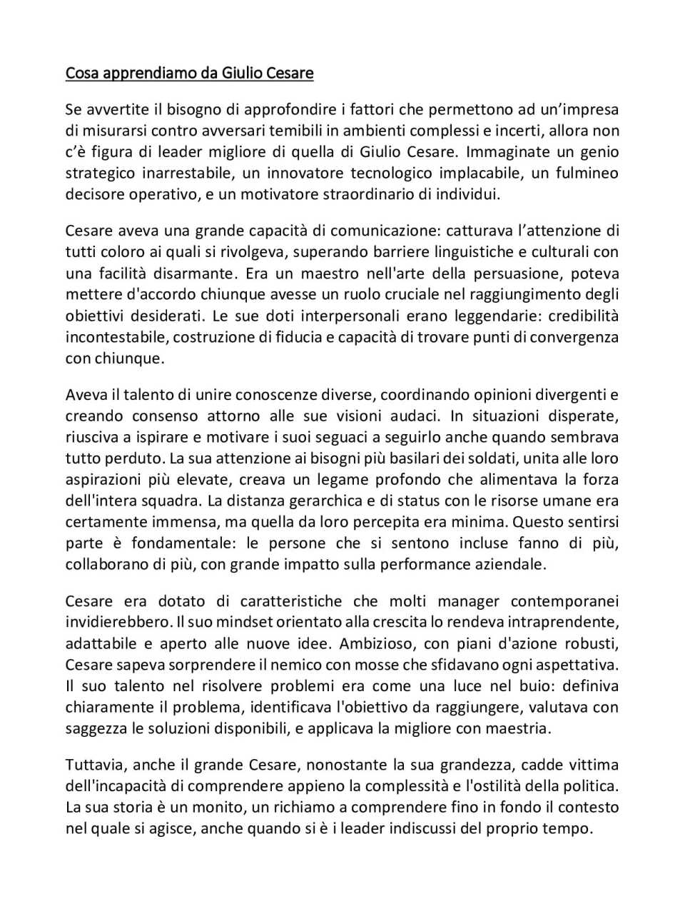 AMBROSETTI LIVEVIA WEB
Spunti di management dai grandi della storia: Cesare fra celeritas, ambizione e consenso