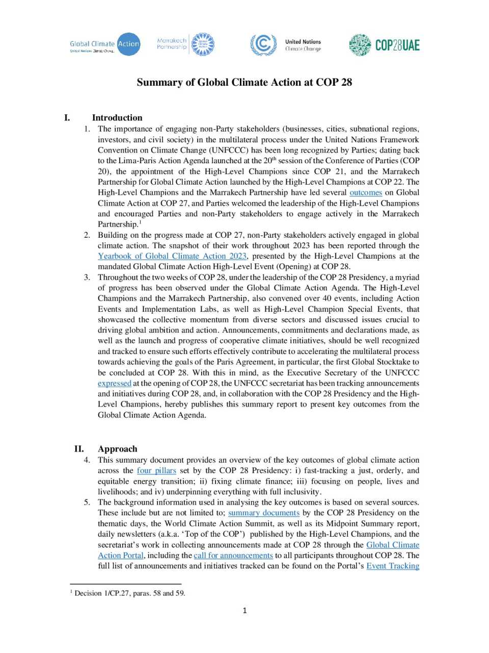 Summary of Global Climate Action at COP 28