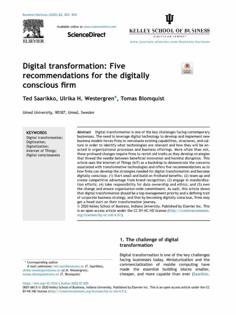 Digital transformation: five recommendations for the digitally conscious firm