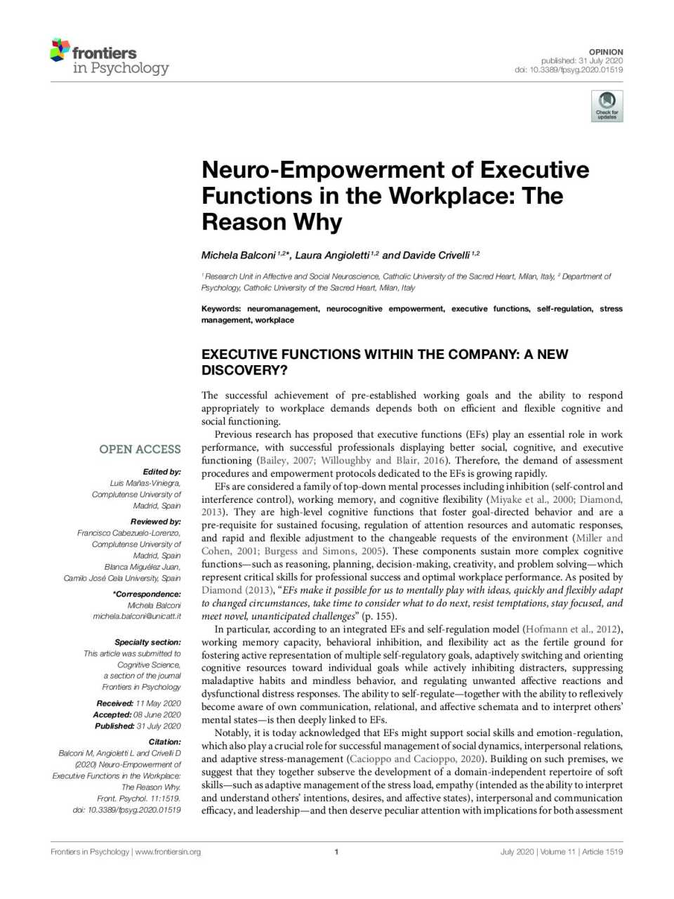 Neuro-empowerment of executive functions in the workplace: the reason why