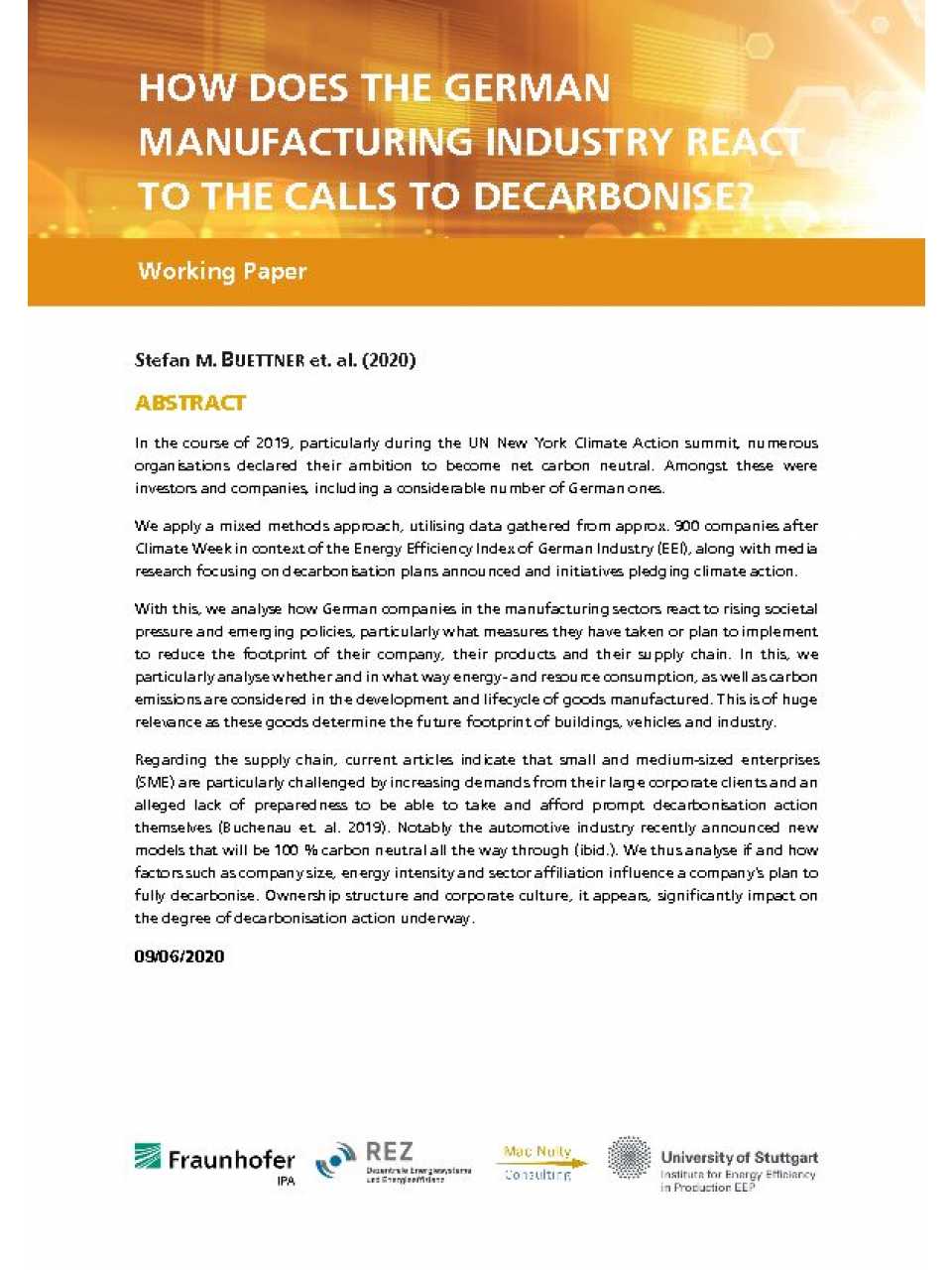 How does the German manufacturing industry react to the calls to decarbonise?