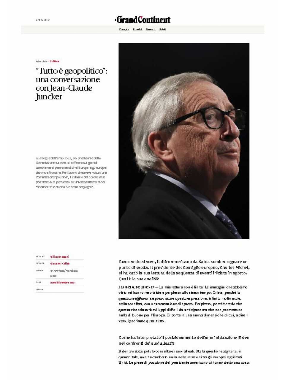 “Tutto è geopolitico”: una conversazione con Jean-Claude Juncker