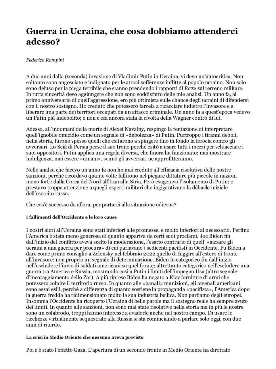 AGGIORNAMENTO PERMANENTEIN PRESENZA E VIA WEB
2024: un anno di svolta? Le riflessioni di Federico Rampini