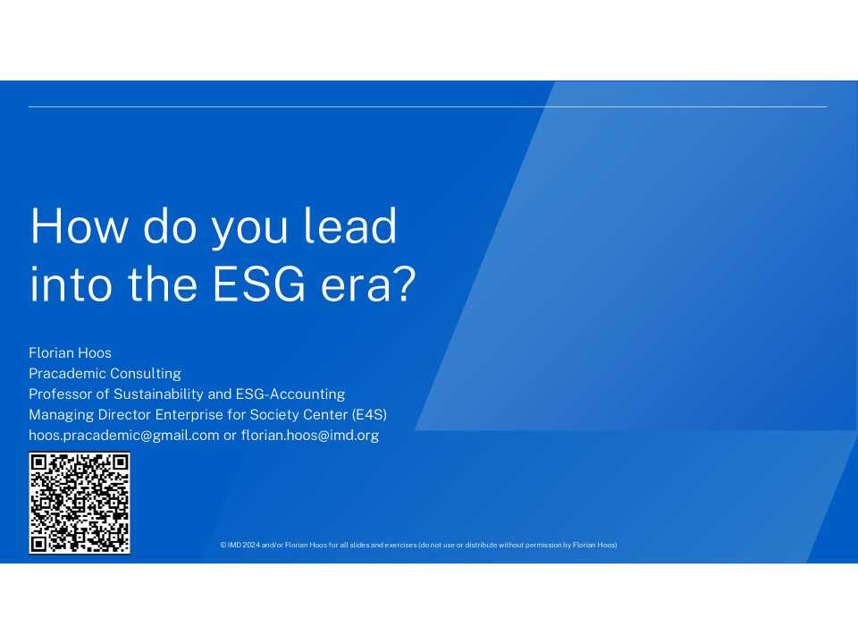 How do you lead into the ESG era?