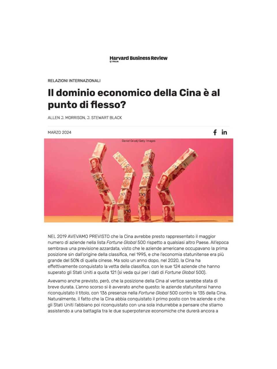 Il dominio economico della Cina è al punto di flesso?