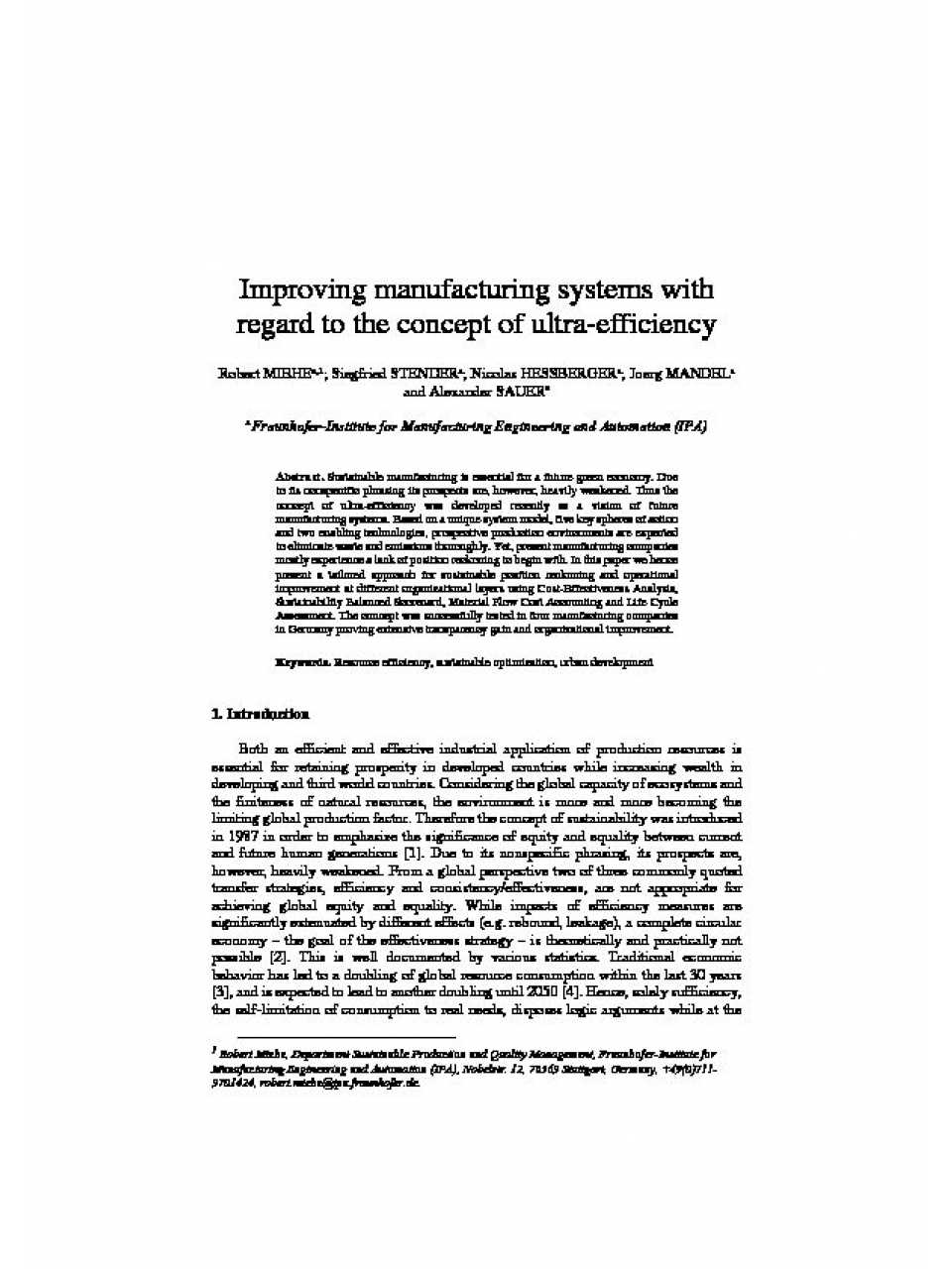 Improving manufacturing systems with regard to the concept of ultra-efficiency