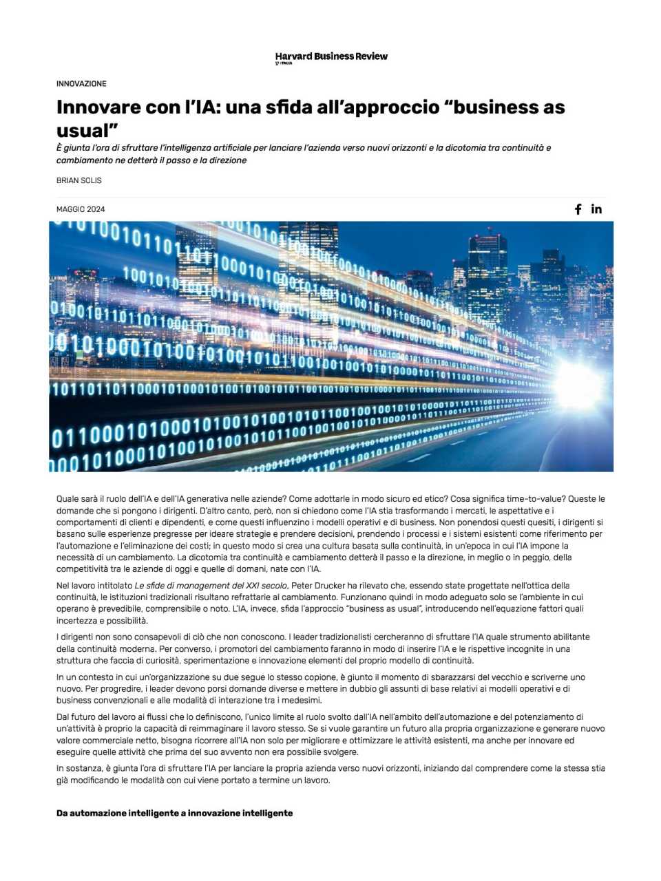 Innovare con l’IA: una sfida all’approccio “business as usual”