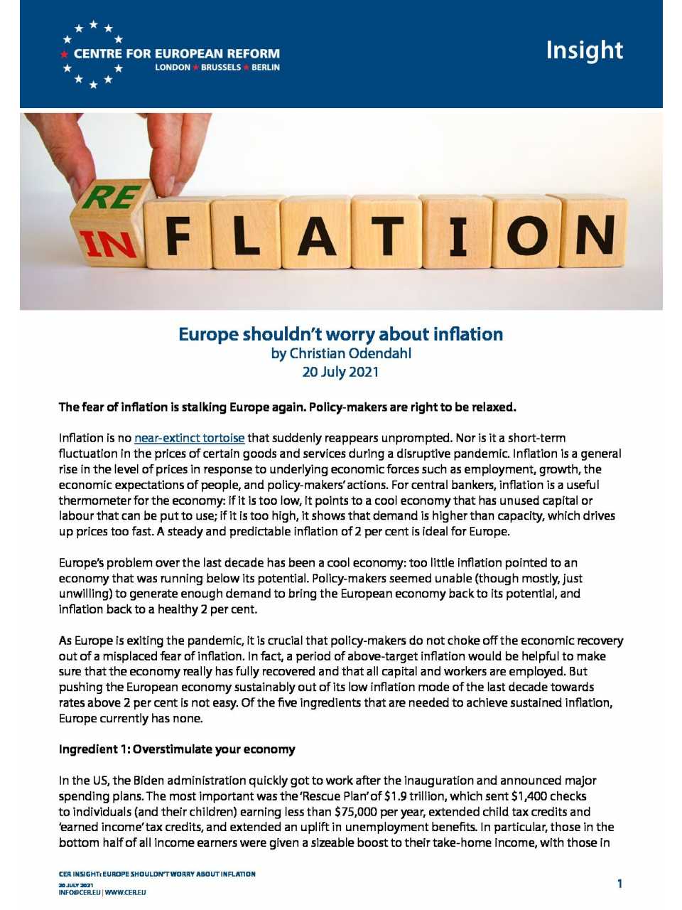 Europe shouldn’t worry about inflation
