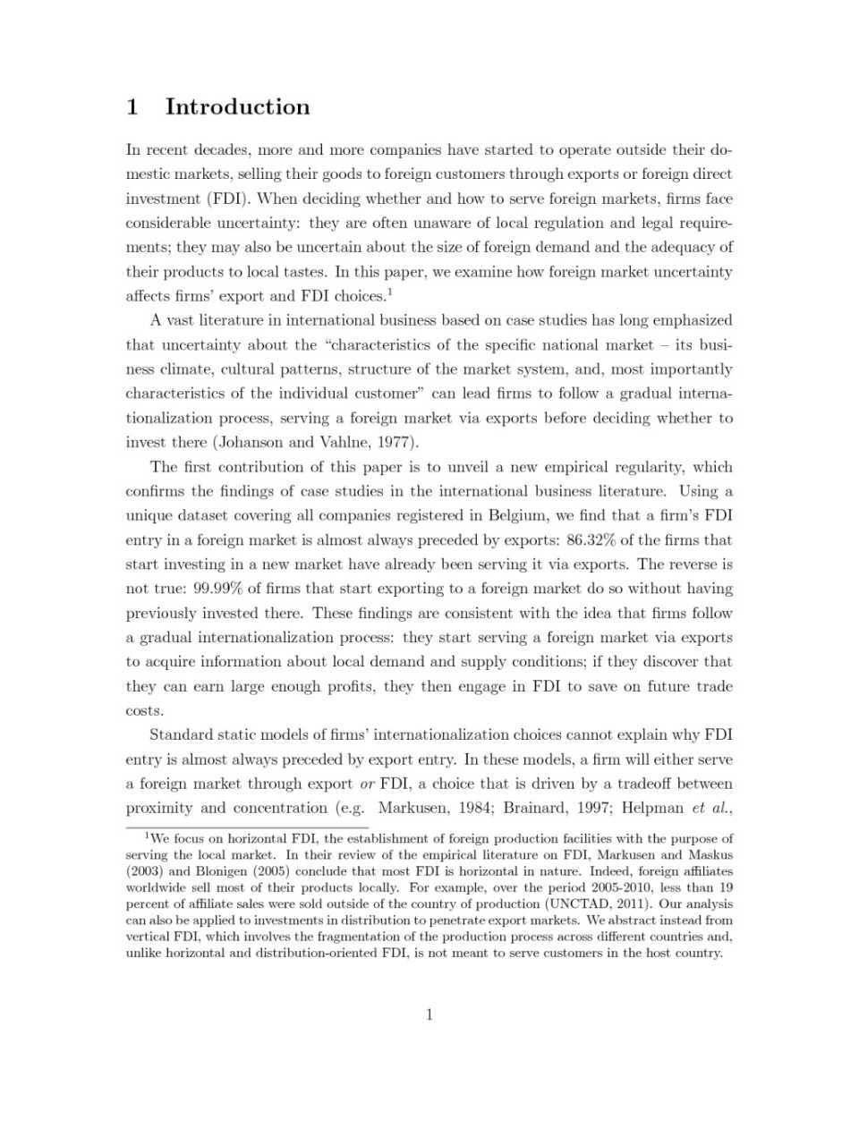 The international process of firms: from exports to FDI
