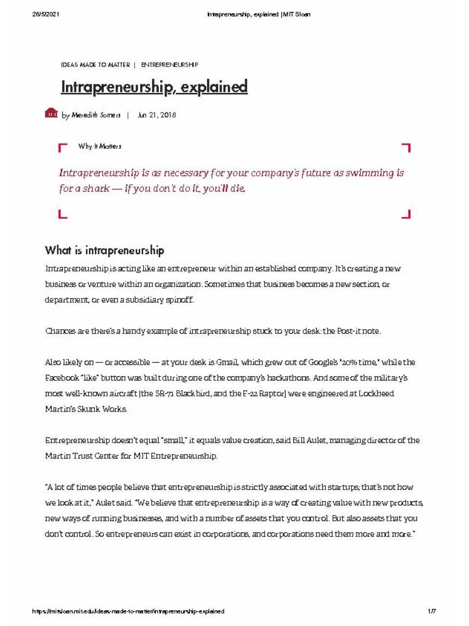 Intrapreneurship, explained