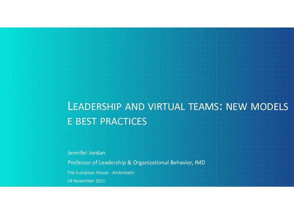 AGGIORNAMENTO PERMANENTEVIA WEB
Leadership e team virtuali: nuovi modelli e best practice