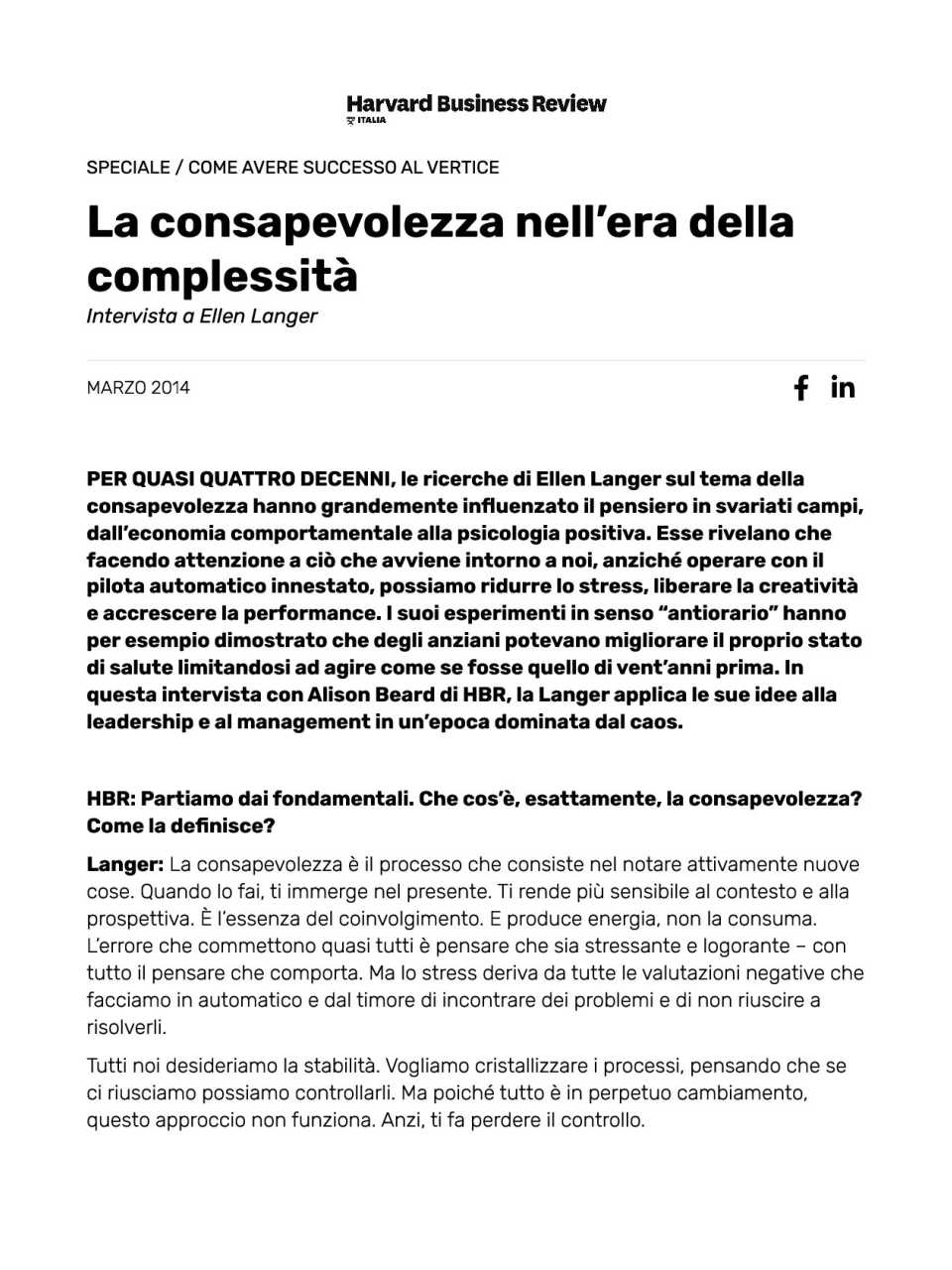 La consapevolezza nell’era della complessità