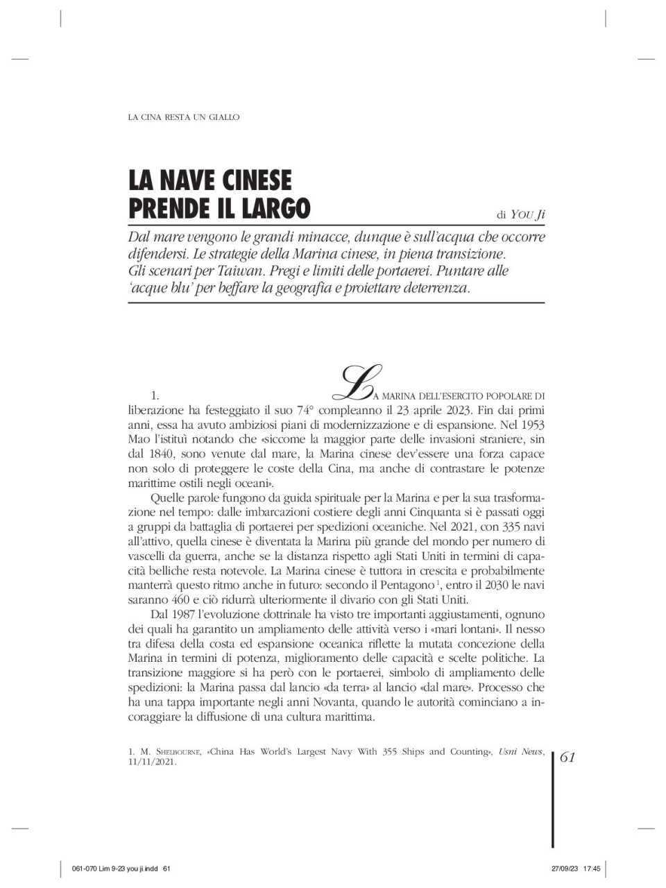 La nave cinese prende il largo