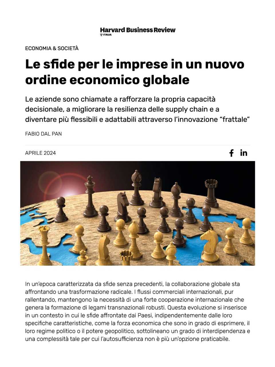 Le sfide per le imprese in un nuovo ordine economico globale
