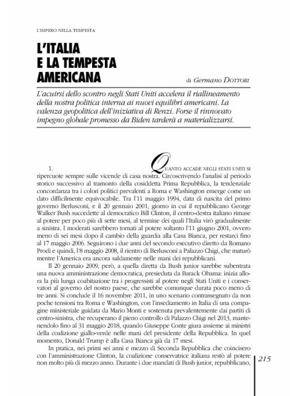 L'Italia e la tempesta americana