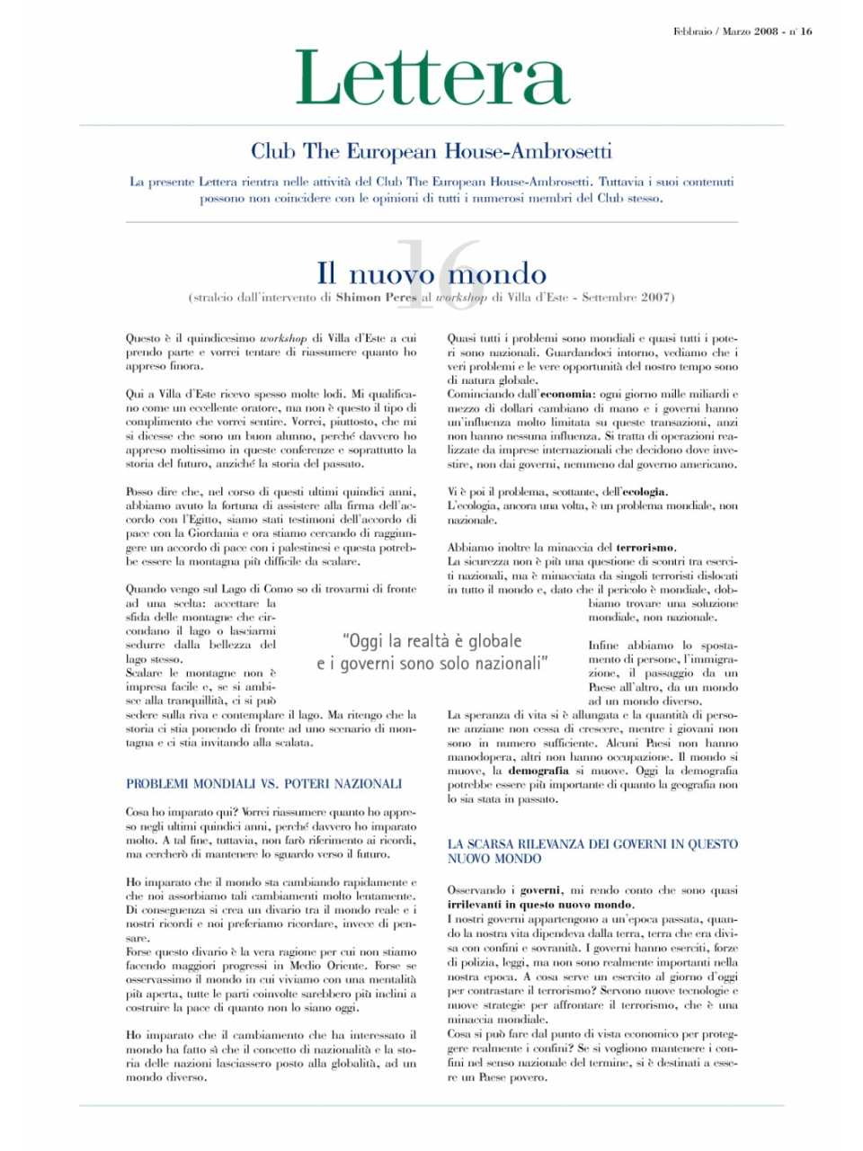 Lettera Club n.16 - Il nuovo mondo