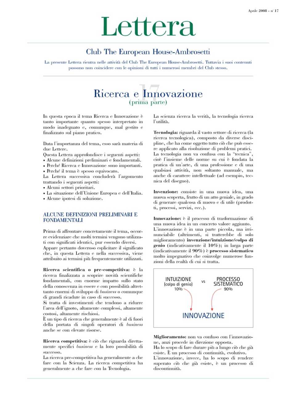 Lettera Club n. 17/18 - Ricerca e innovazione
