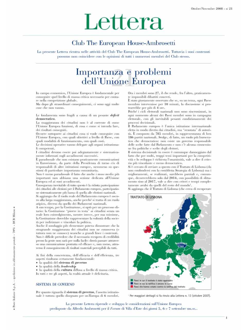 Lettera Club n. 21: Importanza e problemi dell'Unione Europea