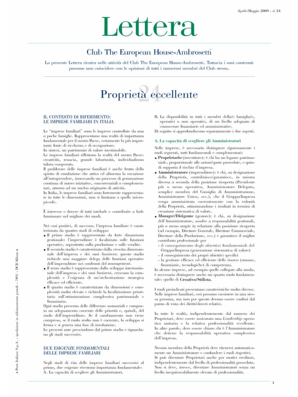 Lettera Club n. 24 - Proprietà eccellente