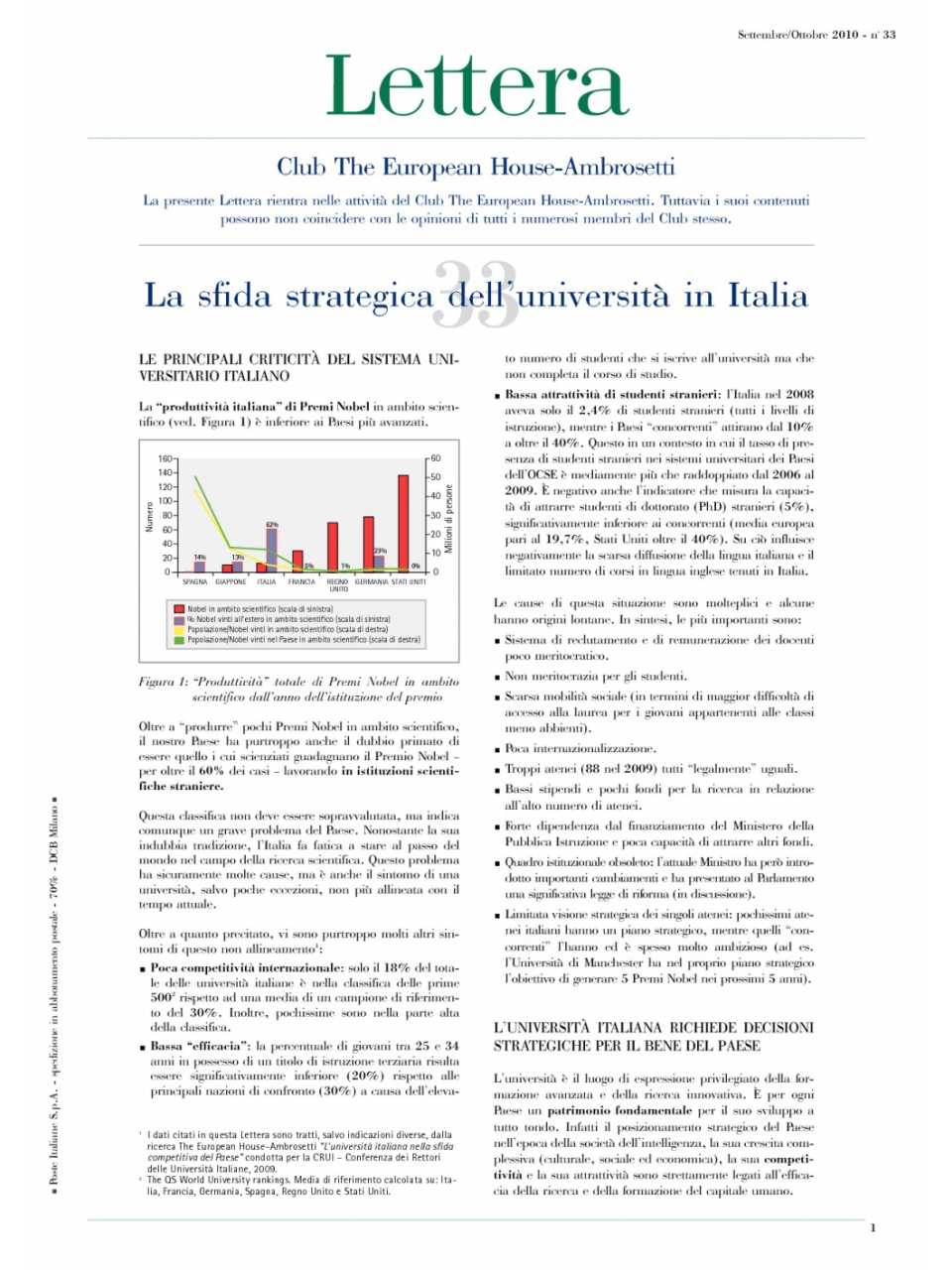 Lettera Club n. 33 - La sfida strategica dell'Università in Italia