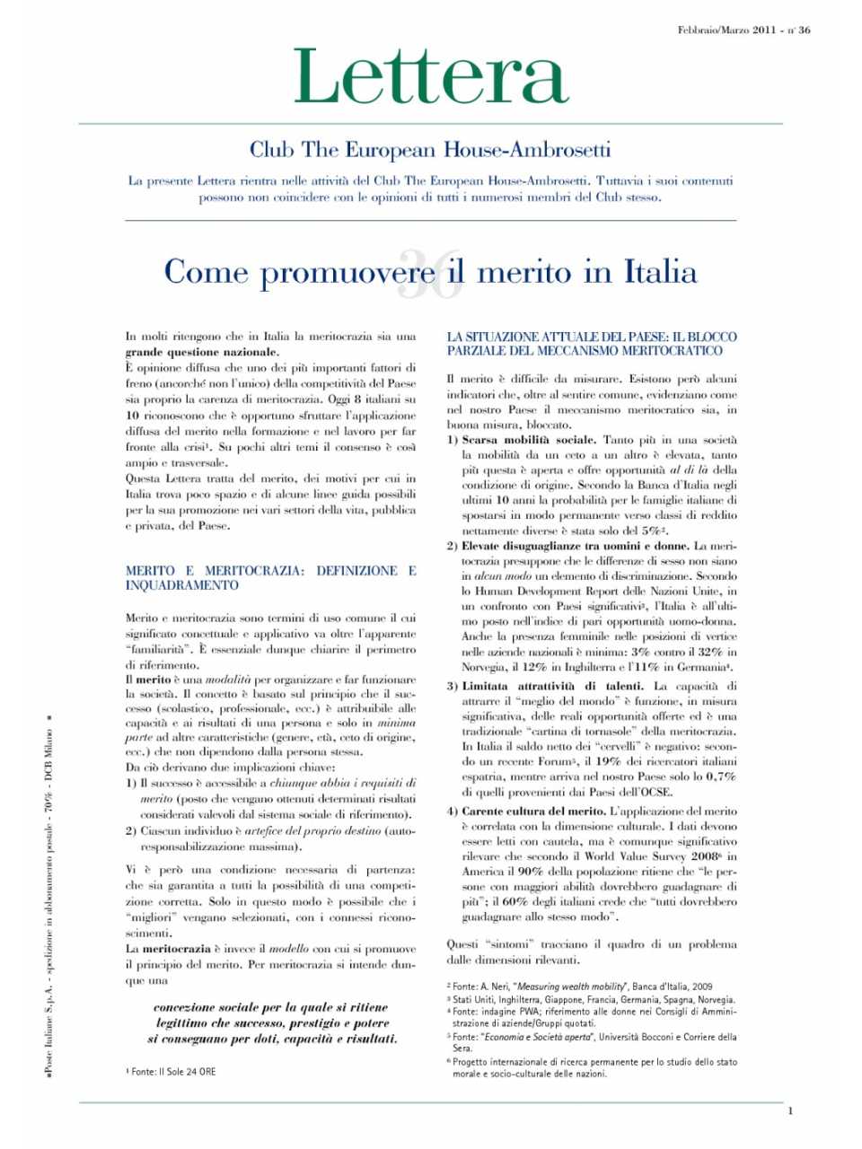 Lettera Club n. 36 - Come promuovere il merito in Italia