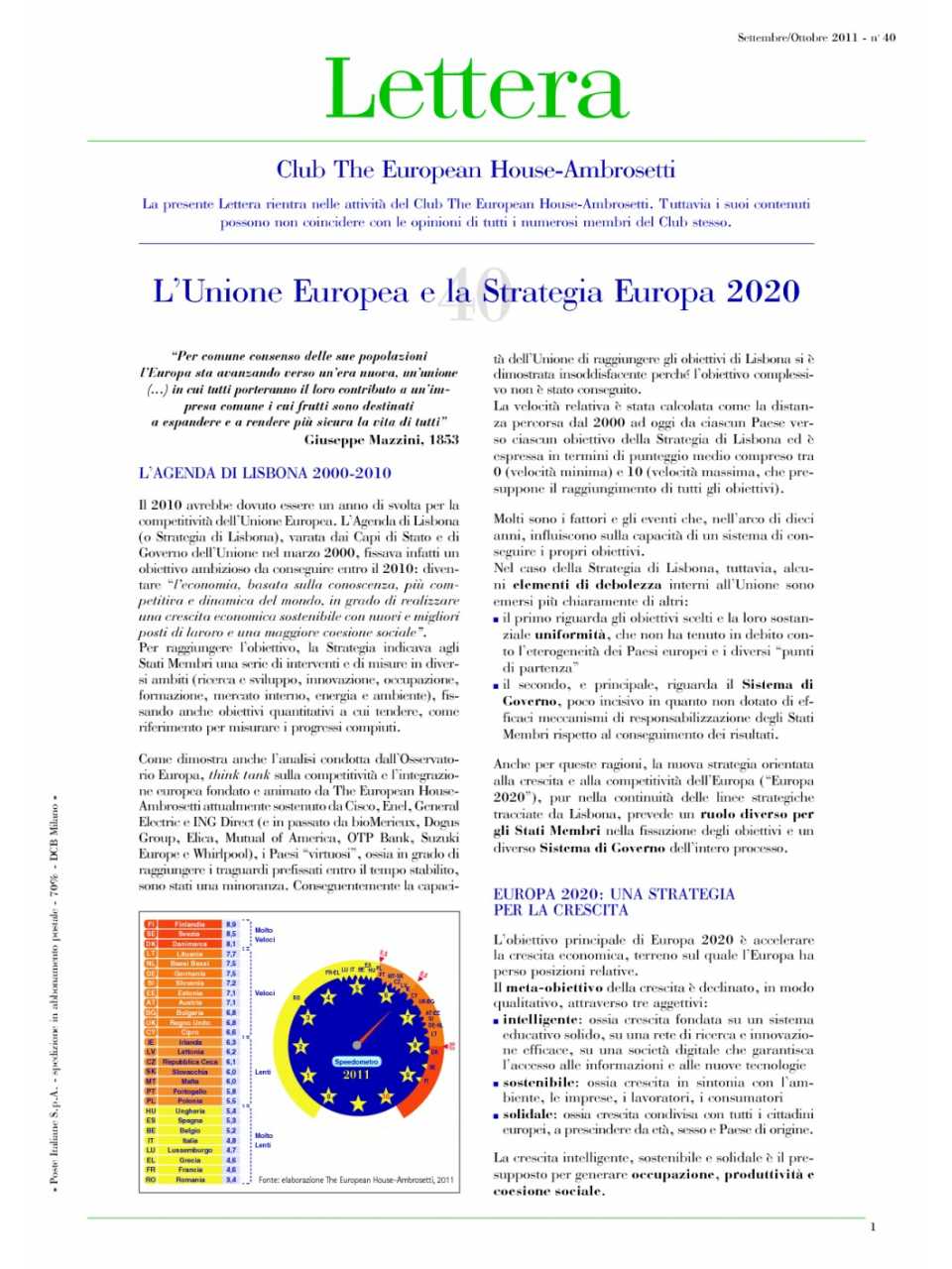 Lettera Club n. 40 - L'Unione Europea e la strategia Europa 2020