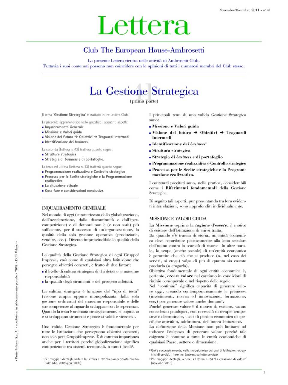 Lettera Club n. 41 - La gestione strategica