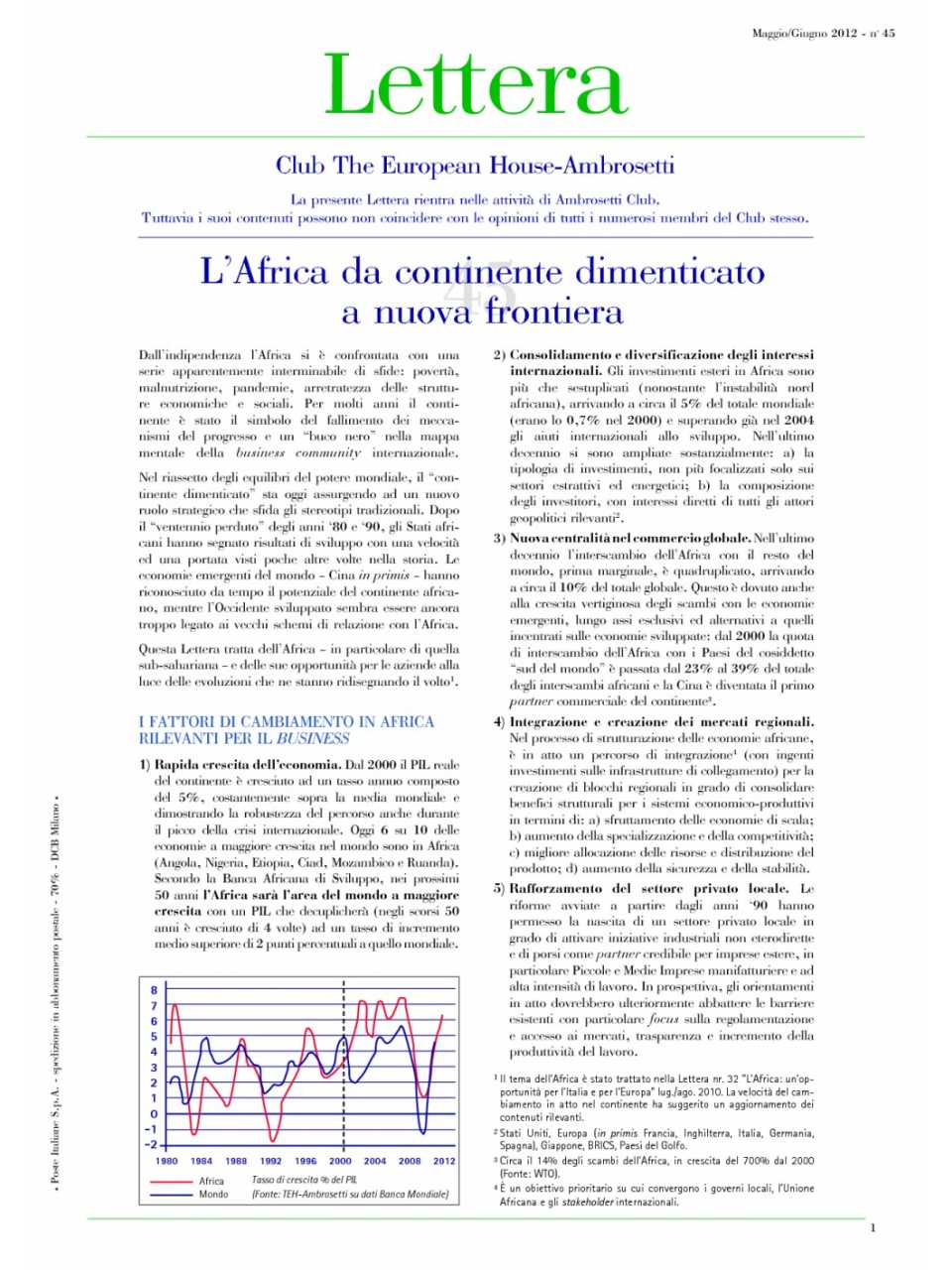 Lettera Club n. 45 - L'Africa da continente dimenticato a nuova frontiera