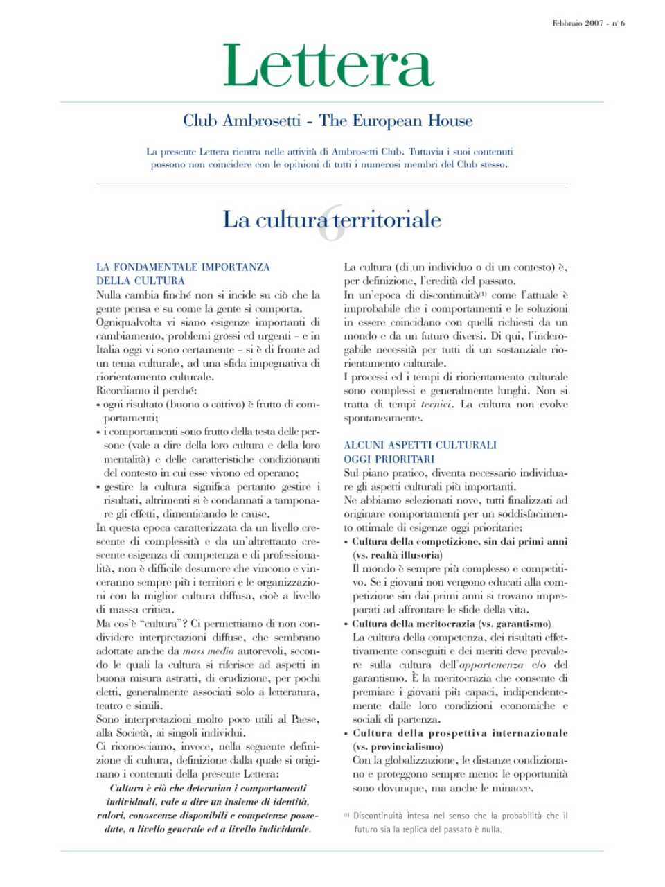 Lettera Club n.6 - La cultura territoriale