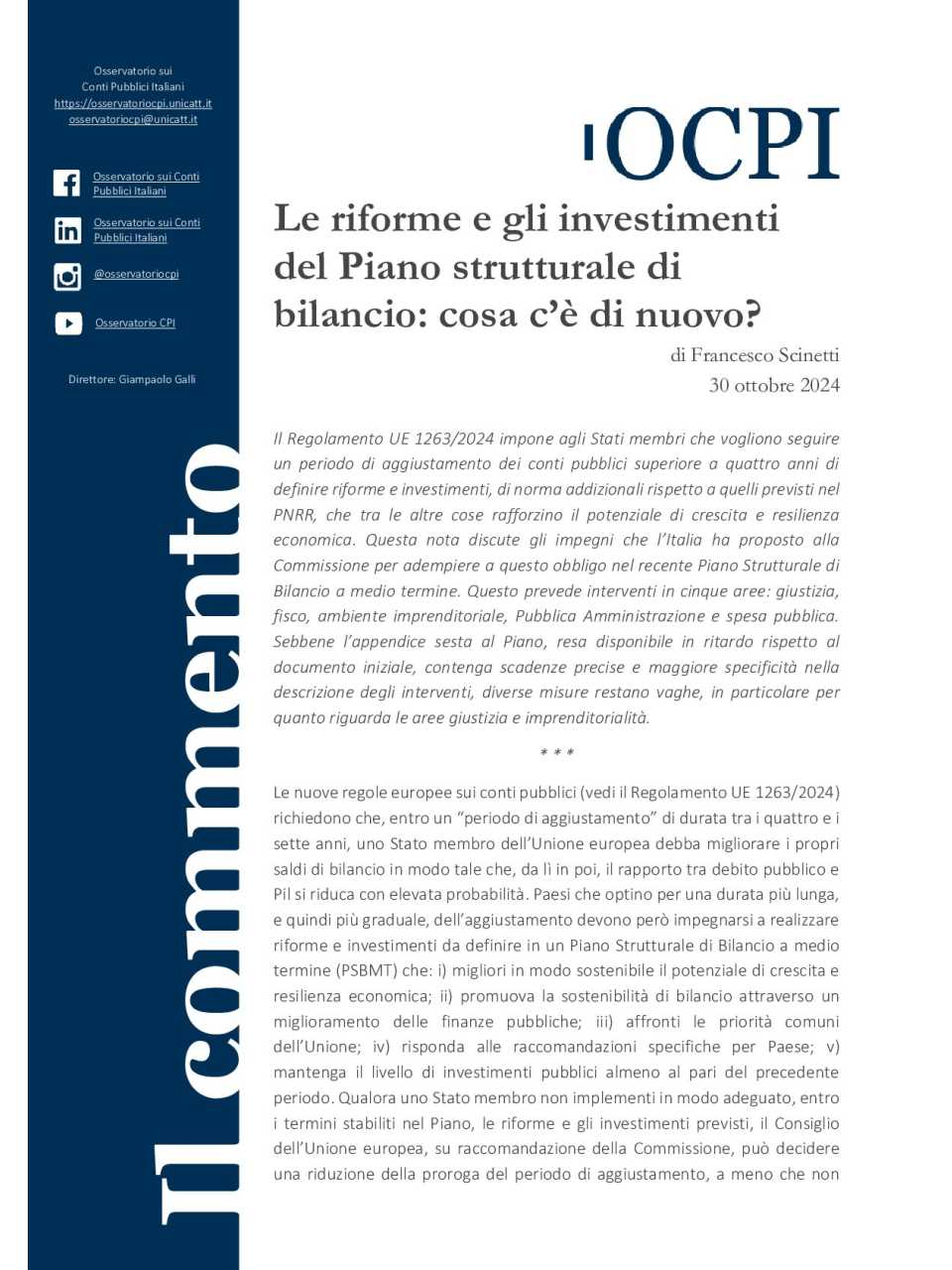 Le riforme e gli investimenti del Piano strutturale di bilancio: cosa c’è di nuovo?