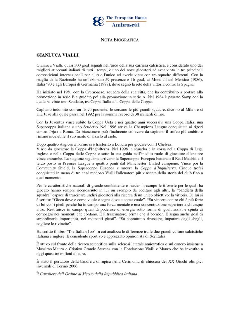 Nota biografica - Gianluca Vialli