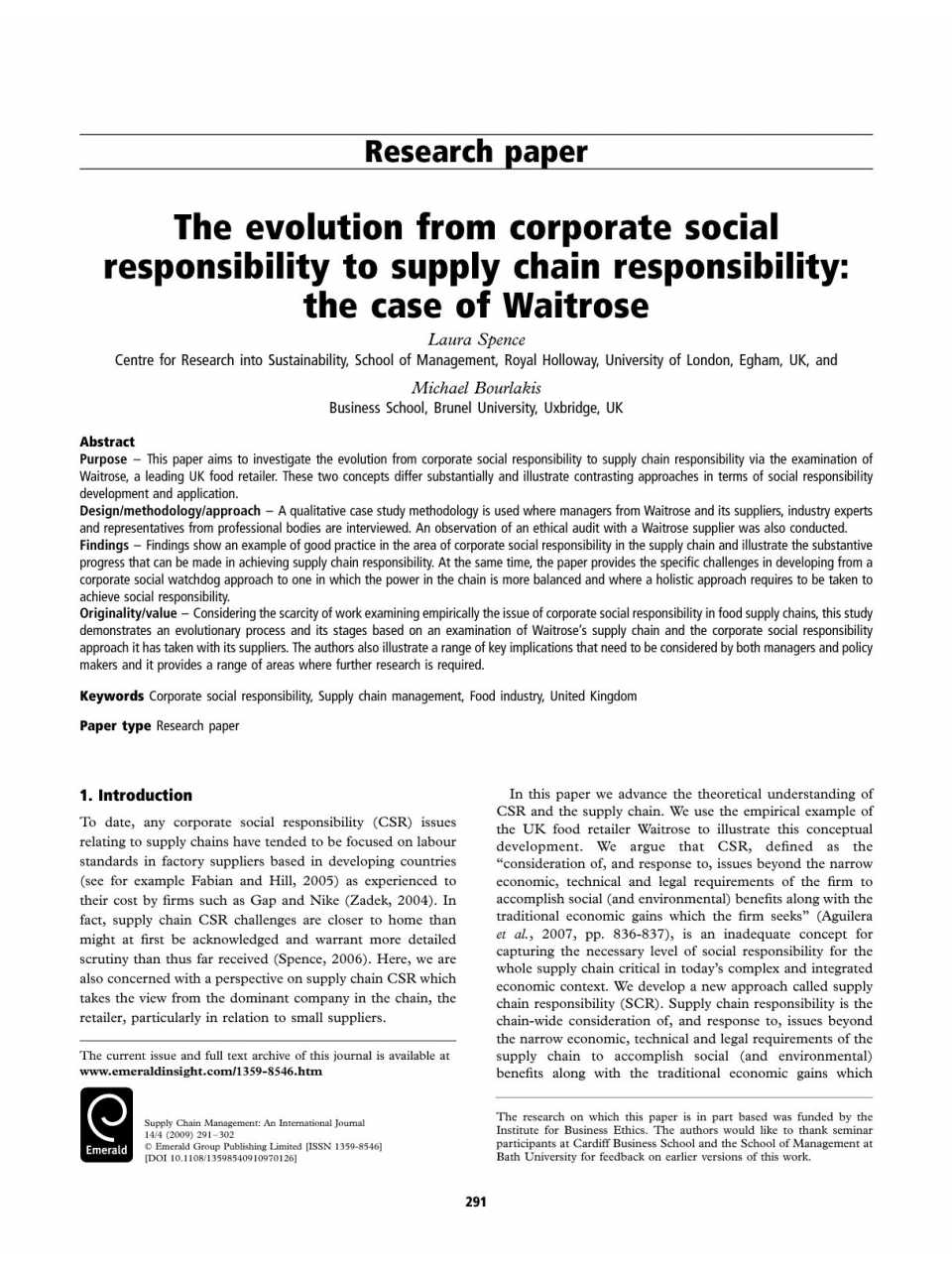 The evolution from corporate social responsibility to supply chain responsibility: the case of Waitrose