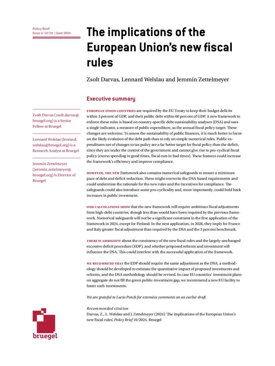 The implications of the European Union’s new fiscal rules - Executive summary