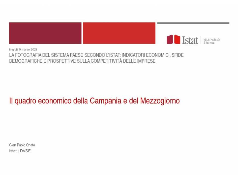 Il quadro economico della Campania e del Mezzogiorno