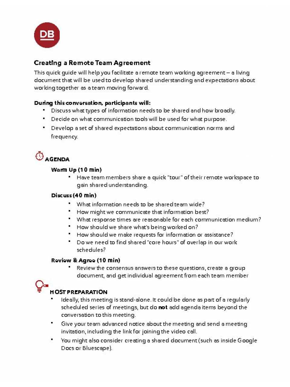 Remote team working agreement